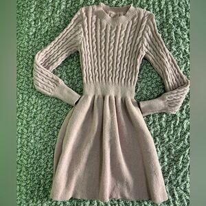 SHEIN Beige Long Sleeve Cable Knit Dress
